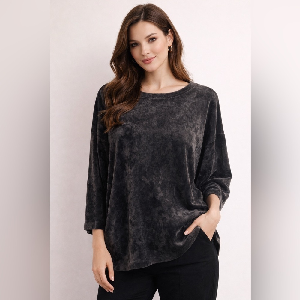 J Jill Pure Jill Charcoal Grey Velour Crewneck Top Large